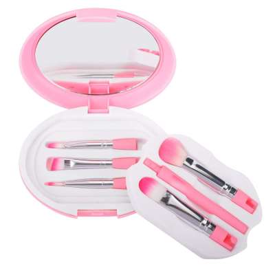 5 in 1 Makeup Brush Set,Portable Makeup Brushes  with Makeup Mirror,Cosmetic Brushes for Travel & Household Use (pink)