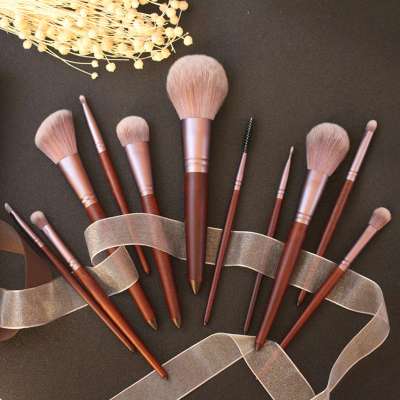 11pcs Red Wooden Makeup Brushes Set Flame Brush Eye Shadow Foundation Cosmetic Powder Blending brushes